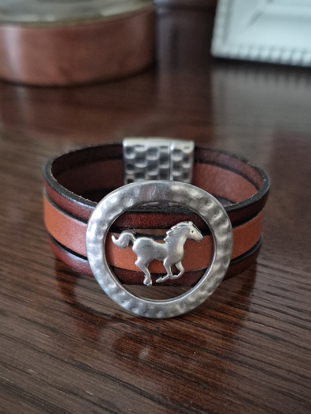 Brown Leather Horse Bracelet